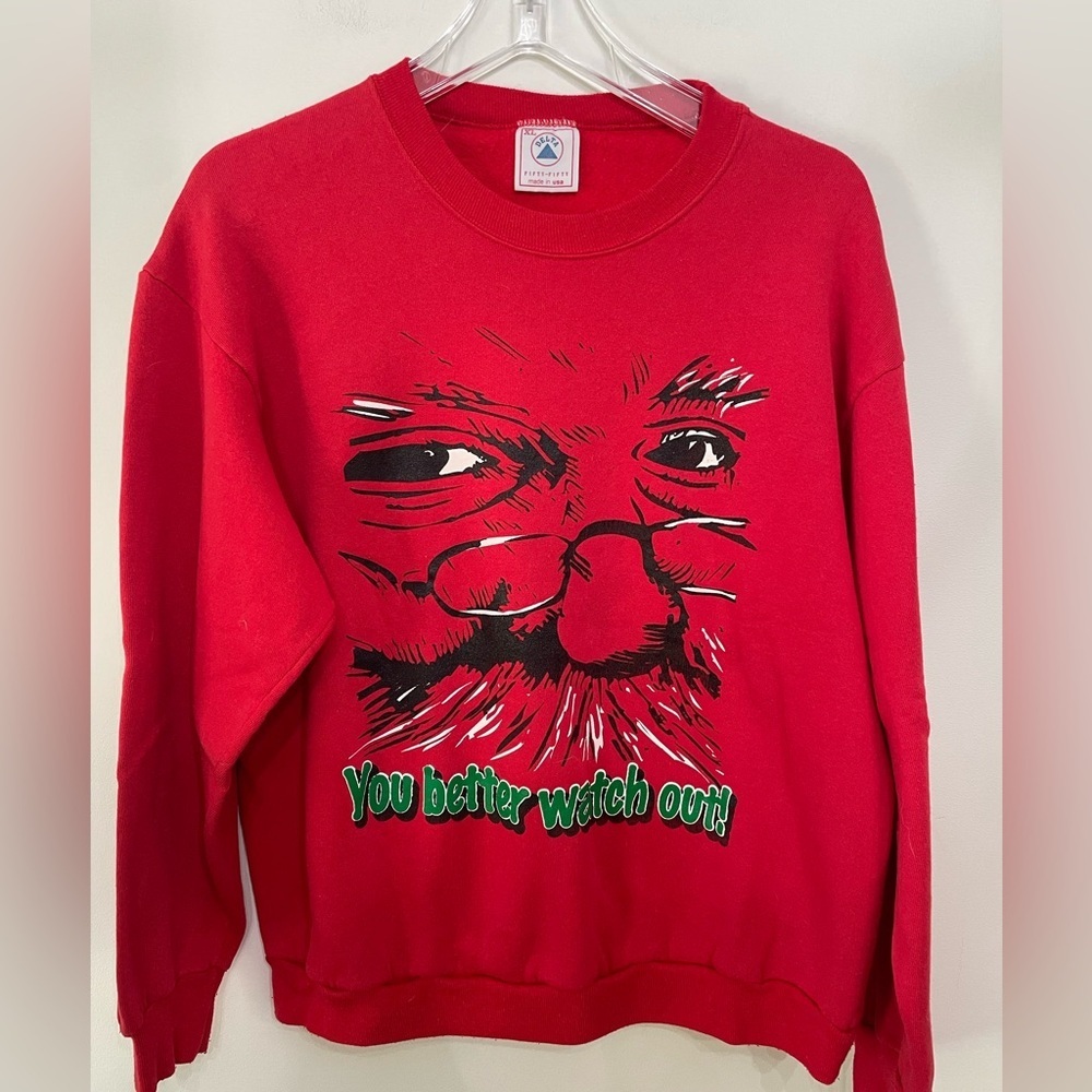 Vintage Christmas Crewneck Sweatshirt Creepy Santa Better Watch Out Unisex USA